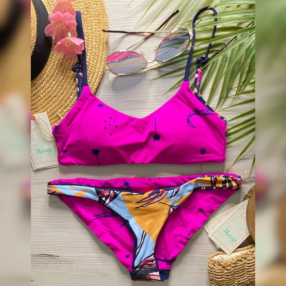RARE Maaji • Reversible Tropical Floral Bralette Bikini Top | Thin Side Bottoms
